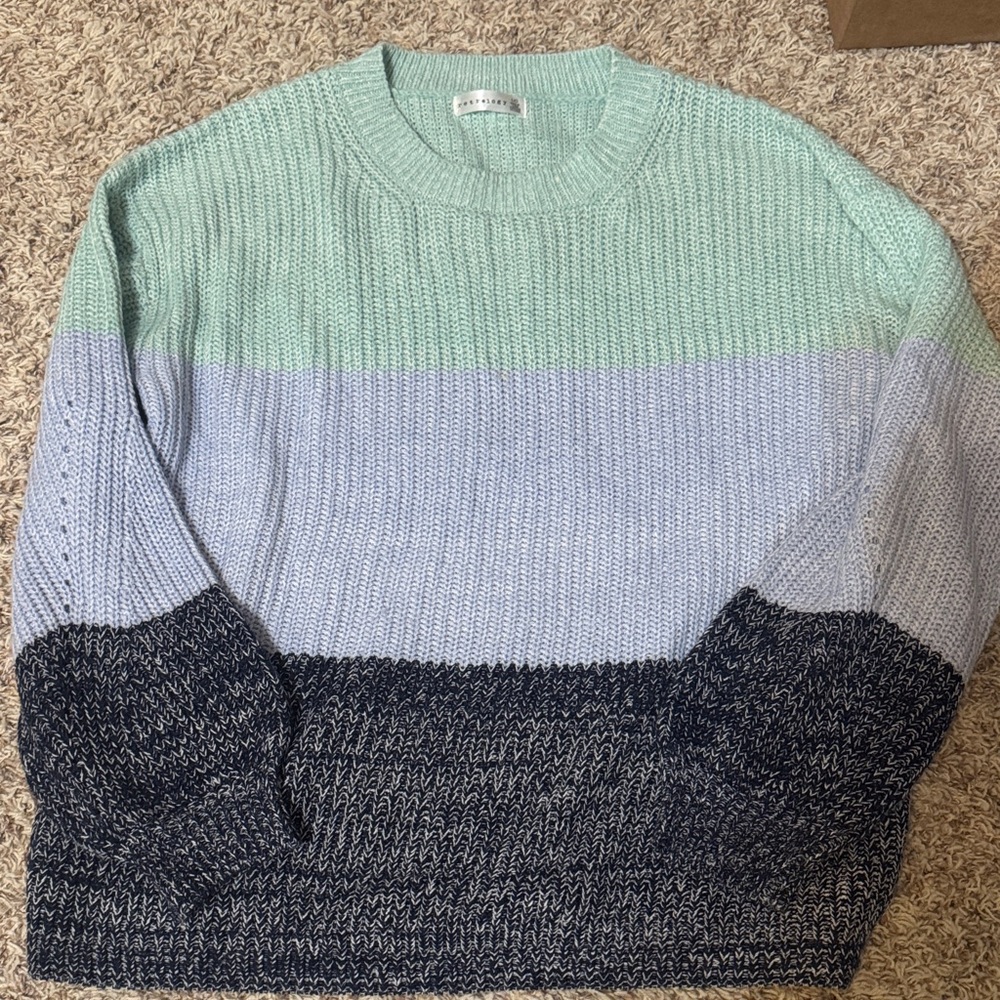 Mint and Navy Colorblock Crewneck Sweater